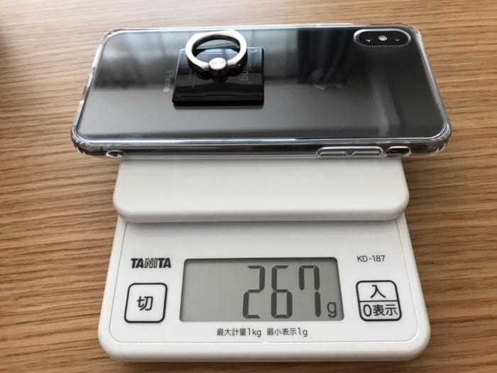 背面ガラスのiPhonexsmaxケースiring装着重量
