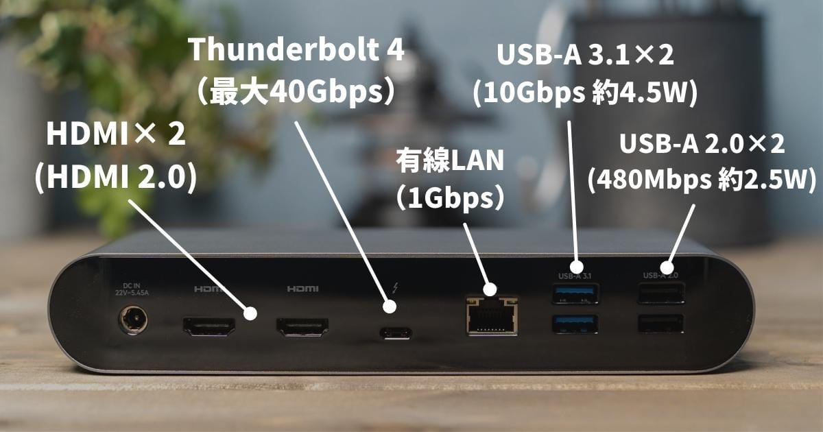 Belkin CONNECT Pro 12-in-1 Thunderbolt 4 Dockの背面ポート